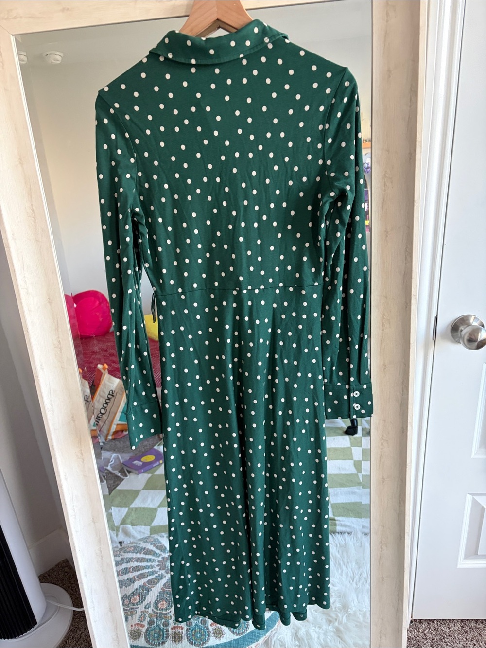 Boden Green Laura Polka Dot Long Sleeve Jersey Midi Dress - Picture 5 of 7